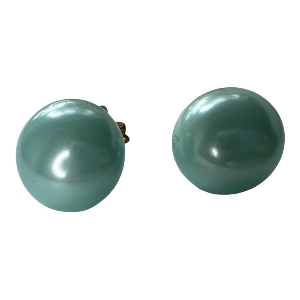 Vintage Marvella Moonglow Round Button Domed Blue Clip On Earrings